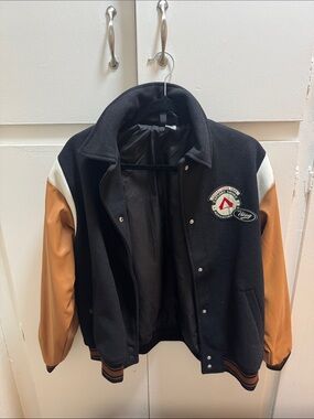 H& M Heritage Varsity Jacket with Black Body and Tan Sleeves